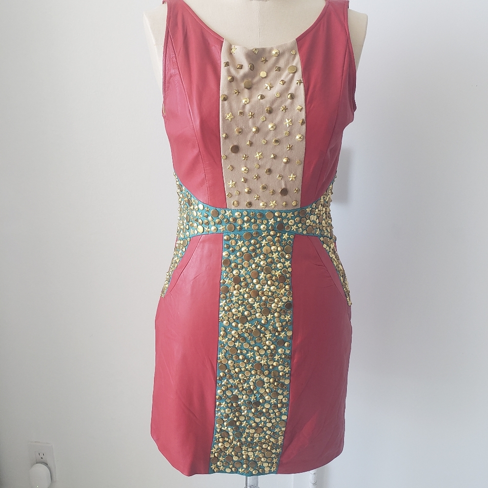 Designer custom made lamb skin leather dress size S